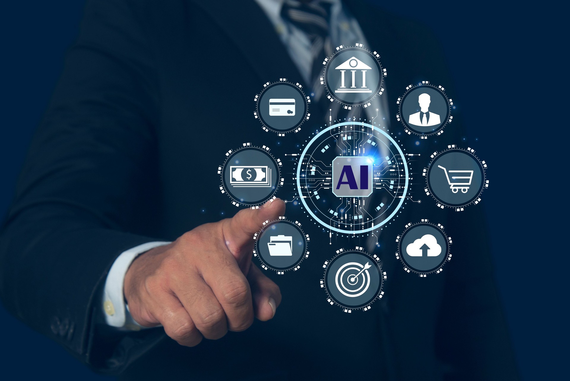 AI Business, Artificial intelligence technology, Businessman use Smartphone AI application. banking Intelligent automation Digital transformation in finance.