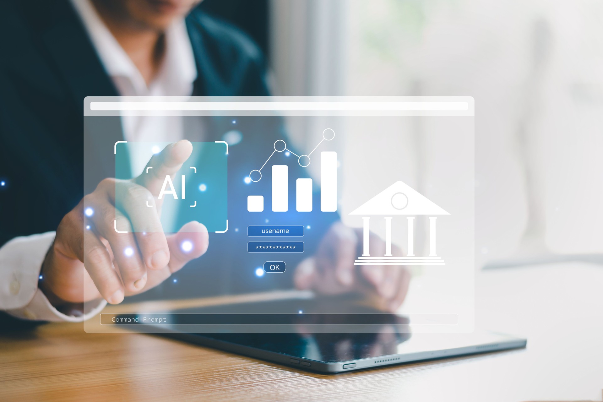 Merchants use artificial intelligence technology to connect to modern financial technology banking systems.